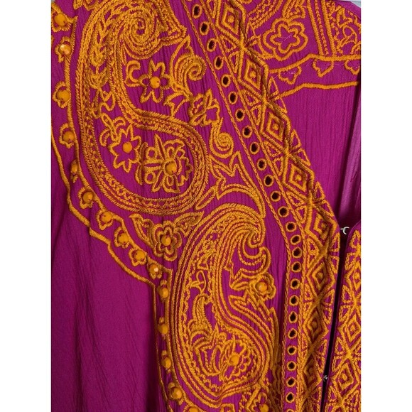 Soft Surroundings Blouse Womens S/M Magenta Embroidered Topper Kimono Catalpa - Picture 10 of 12